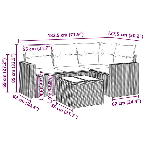 vidaXL Loungegrupp för trädgården med dynor 5 delar svart konstrotting