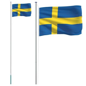 vidaXL Sveriges flagga med flaggst&aring;ng 6,08 m aluminium