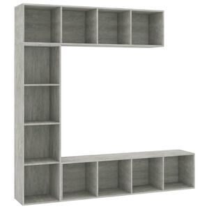 vidaXL Bokhylla/TV-b&auml;nk 3 delar set betonggr&aring; 180x30x180 cm