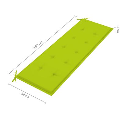 vidaXL Trädgårdsbänk med ljusgrön dyna 150 cm massiv teak