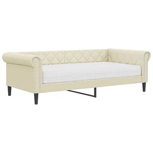 vidaXL Dagb&auml;dd med madrass gr&auml;ddvit 90x200 cm konstl&auml;der