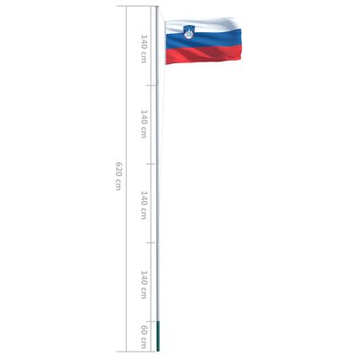 vidaXL Sloveniens flagga och flaggstång i aluminium 6,2 m