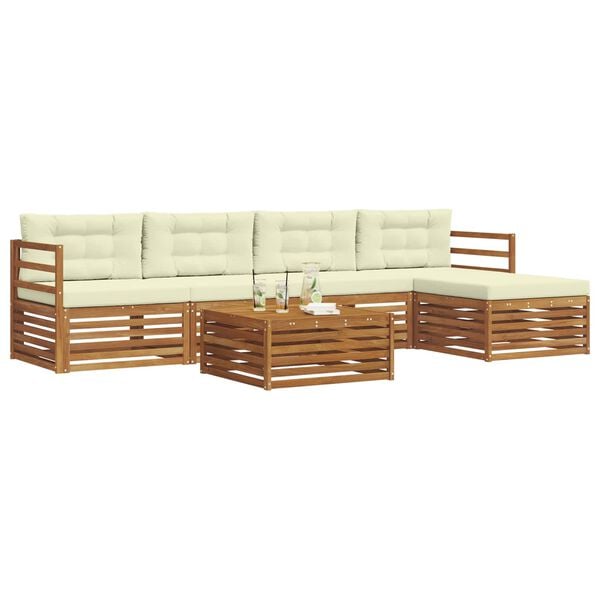 vidaXL Utomhussoffset med kudde 6 pcs Naturlig och Gr&auml;dde