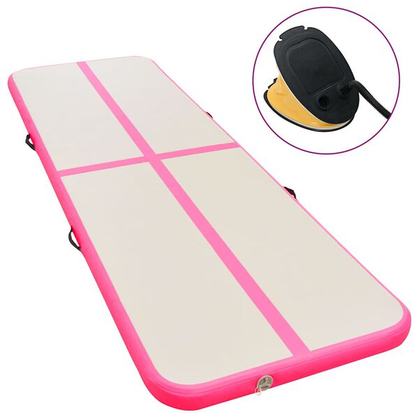 vidaXL Uppblåsbar gymnastikmatta med pump 600x100x10 cm PVC rosa