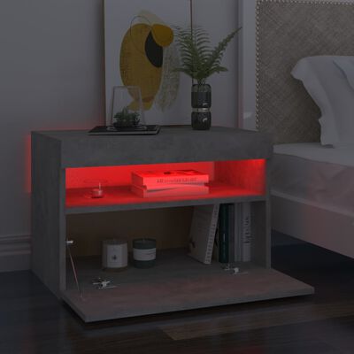 vidaXL Sängbord med LED-belysning betonggrå 60x35x40 cm