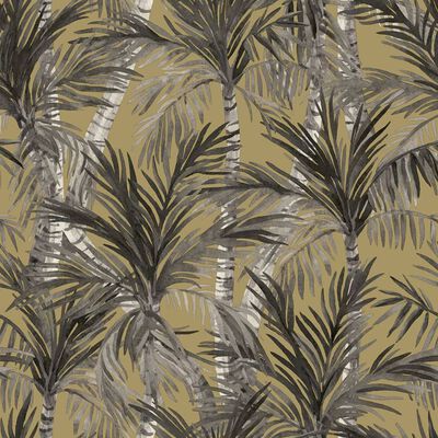 DUTCH WALLCOVERINGS Tapet Palm Trees guld och svart