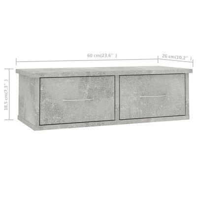 vidaXL Väggmonterade lådor betonggrå 60x26x18,5 cm konstruerat trä