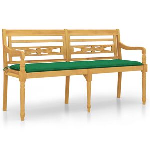 vidaXL Bataviab&auml;nk med gr&ouml;n dyna 150 cm massiv teak