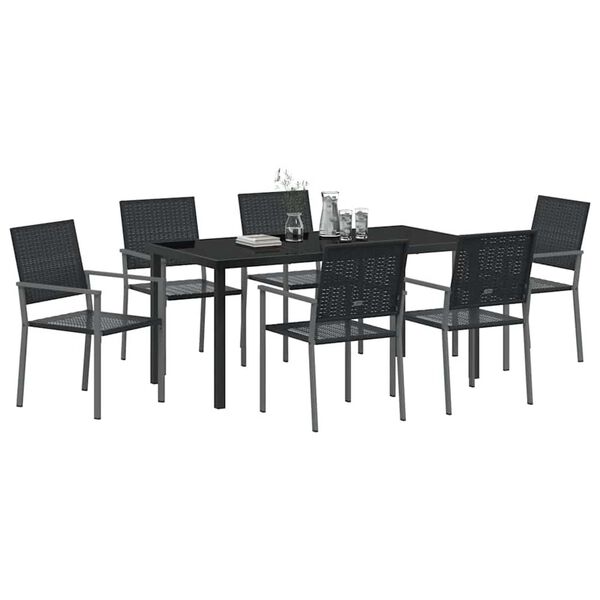vidaXL Tr&auml;dg&aring;rdsm&ouml;belset 7 pcs Svart PE Rattan