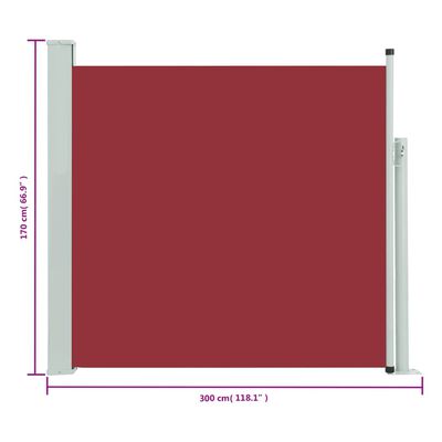 vidaXL Infällbar sidomarkis 170x300 cm röd