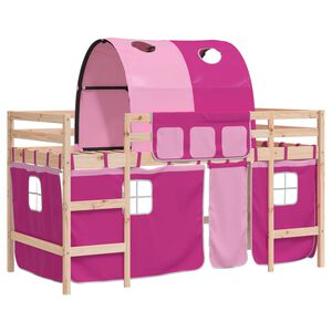 vidaXL Lofts&auml;ng med tunnel rosa 80x200 cm massiv furu