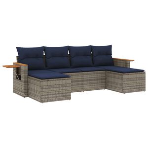 vidaXL Soffgrupp för trädgården med dynor 6 delar grå konstrotting