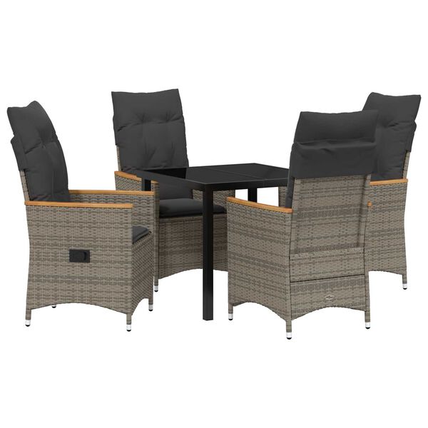 vidaXL Tr&auml;dg&aring;rdsm&ouml;belset med kudde 5 pcs Gr&aring; konstrotting