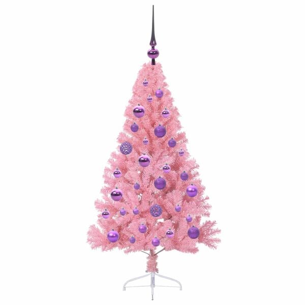 vidaXL Konstgjord F&ouml;rbelyst Julgran med 150 LED-lampor Rosa 120 cm PVC
