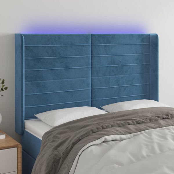 vidaXL S&auml;nggavel LED bl&aring; 147x16x118/128 cm sammet