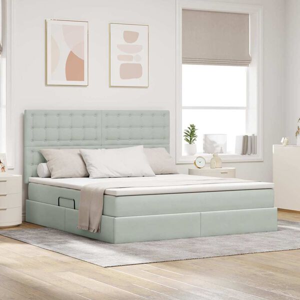 vidaXL F&ouml;rvaringss&auml;ng med LED med madrass Ljusgr&aring; 160 x 200 cm Sammet