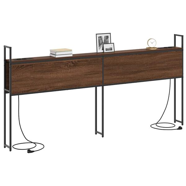 vidaXL F&ouml;rvaringsgavel med Laddstation brun ek 203 x 15 x 98 cm