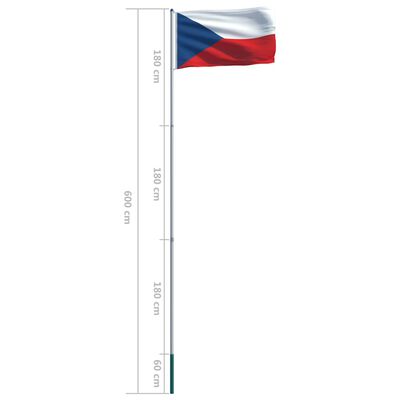 vidaXL Tjeckiens flagga och flaggstång i aluminium 6 m