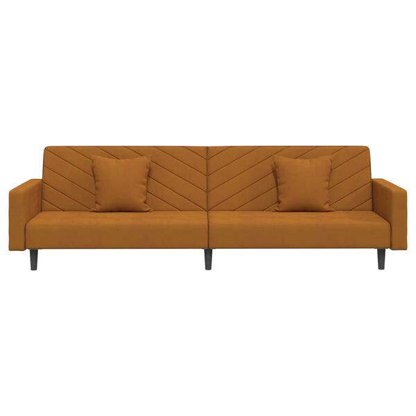 vidaXL B&auml;ddsoffa 2-sits med tv&aring; kuddar brun sammet