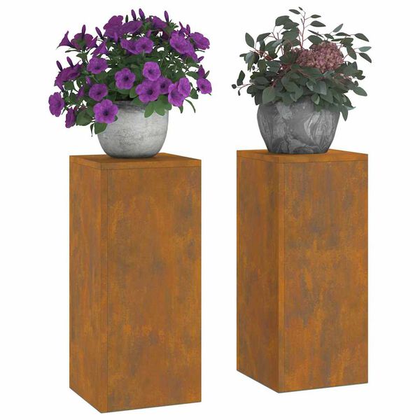 vidaXL V&auml;xtst&auml;ll 2 pcs Rostig 24 x 24 x 55 cm V&auml;derbest&auml;ndig st&aring;l