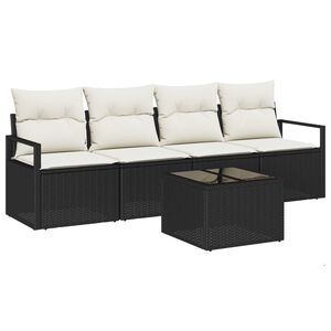 vidaXL Soffset 5 pcs Svart och kr&auml;m konstrotting