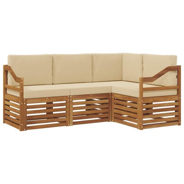 vidaXL Soffgrupper 4 pcs Naturlig och Beige Massivt Akaciatr&auml;