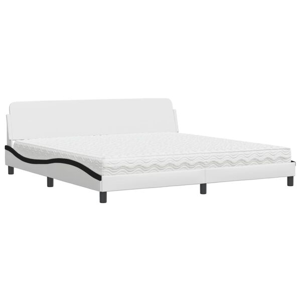 vidaXL Bed with Mattress "Dover" White and Black 200x200 cm Faux Leather