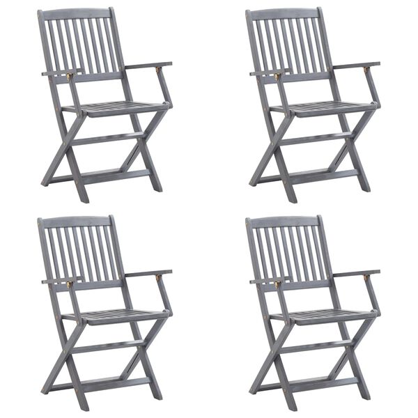 vidaXL Hopfällbara trädgårdsstolar med dynor 4 st massivt akaciaträ