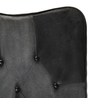 vidaXL Fåtölj med fotpall svart äkta läder och kanvas