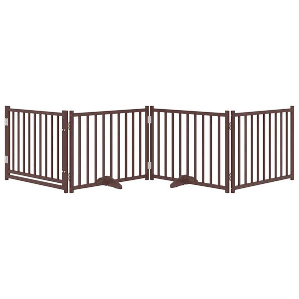 vidaXL Hundgrind med dörr vikbar 4 paneler brun 320 cm massivt granträ