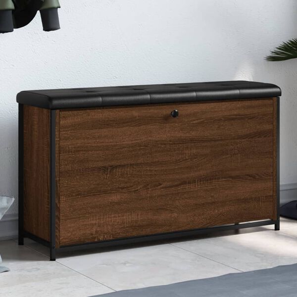 vidaXL Skob&auml;nk med flip-l&aring;da brun ek 102x32x56 cm