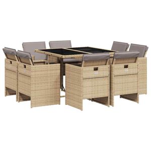 vidaXL Matgrupp f&ouml;r tr&auml;dg&aring;rden med dynor 9 delar mixbeige konstrotting