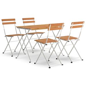 vidaXL Hopf&auml;llbart caf&eacute;set 5 delar massivt akaciatr&auml; och st&aring;l
