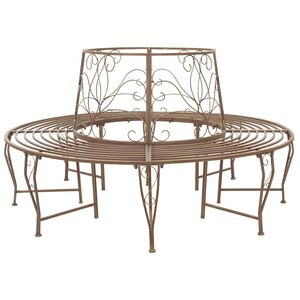 vidaXL Tr&auml;db&auml;nk 8-Antal sittplatser &Oslash; 160 x 89 cm St&aring;l Antikbrun Rund