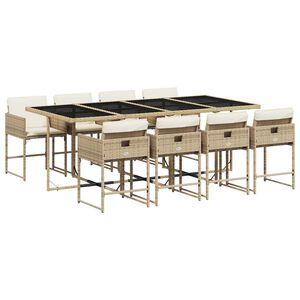 vidaXL Matgrupp f&ouml;r tr&auml;dg&aring;rden med dynor 9 delar beige konstrotting
