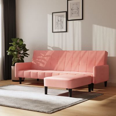 vidaXL Bäddsoffa 2-sits med fotpall rosa sammet