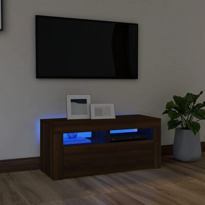 vidaXL Tv-bänk med LED-belysning brun ek 90x35x40 cm