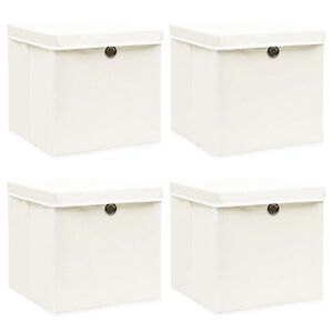 vidaXL F&ouml;rvaringsl&aring;dor med lock 4 st vit 32x32x32 cm tyg