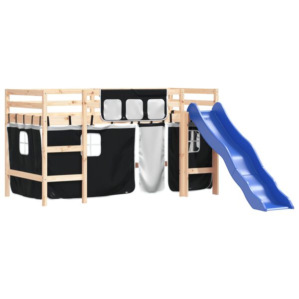 vidaXL Lofts&auml;ng med gardiner vit&svart 80x200 cm massiv furu