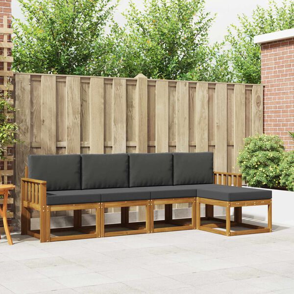 vidaXL Utomhussoffset 5 pcs Naturlig och Antracit Massivt Akaciatr&auml;