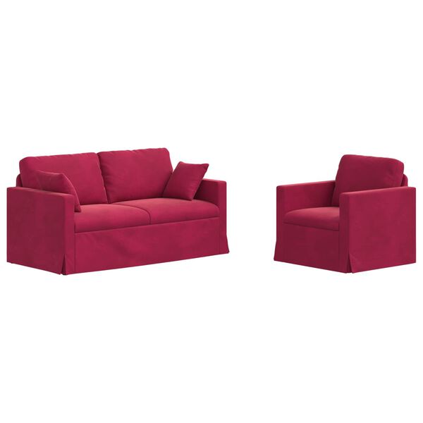 vidaXL Soffa 2 pcs Vinr&ouml;d 158 x 78 x 80 cm Sammet
