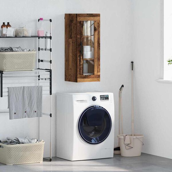 vidaXL V&auml;ggsk&aring;p Gammalt tr&auml; 34,5 x 34 x 90 cm Konstruerat tr&auml; och glas