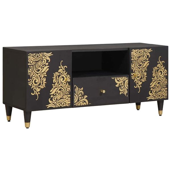 vidaXL TV-sk&aring;p med l&aring;da Svart 105 x 33 x 46 cm Massivt mangotr&auml;