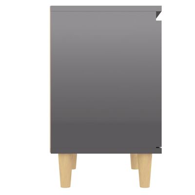 vidaXL Sängbord med ben i massivt trä grå högglans 40x30x50 cm