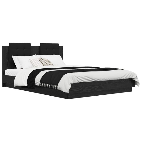 vidaXL S&auml;ngram med huvudgavel Svart Ek 140 x 200 cm Konstruerat tr&auml;