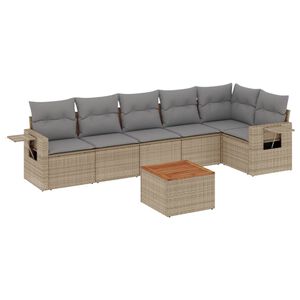 vidaXL Matgrupp f&ouml;r tr&auml;dg&aring;rden med dynor 7 delar beige konstrotting