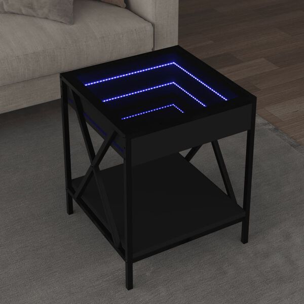 vidaXL Soffbord med Infinity LEDs svart 40x40x49 cm
