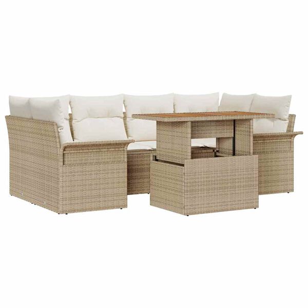 vidaXL Tr&auml;dg&aring;rdsoffset med lagring 7 pcs Beige Poly rattan