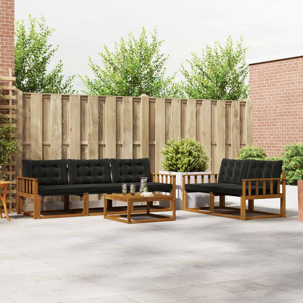 vidaXL Utomhussoffset med kudde 6 pcs Naturlig och svart