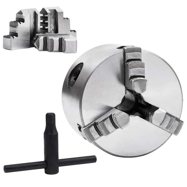 vidaXL 3-backs sj&auml;lvjusterande svarvchuck 80 mm st&aring;l